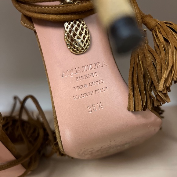 AQUAZURRA Brown Suede “Wild Thing” Fringe Heels Size 38.5 105 - Picture 4 of 4